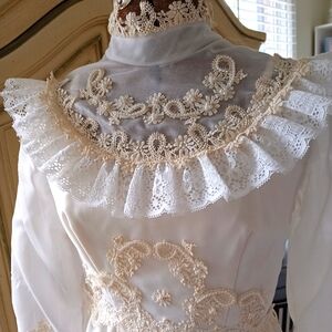 Elegant Vintage 70s/80s High Neck Crisp White Chiffon, UNWORN Wedding gown!